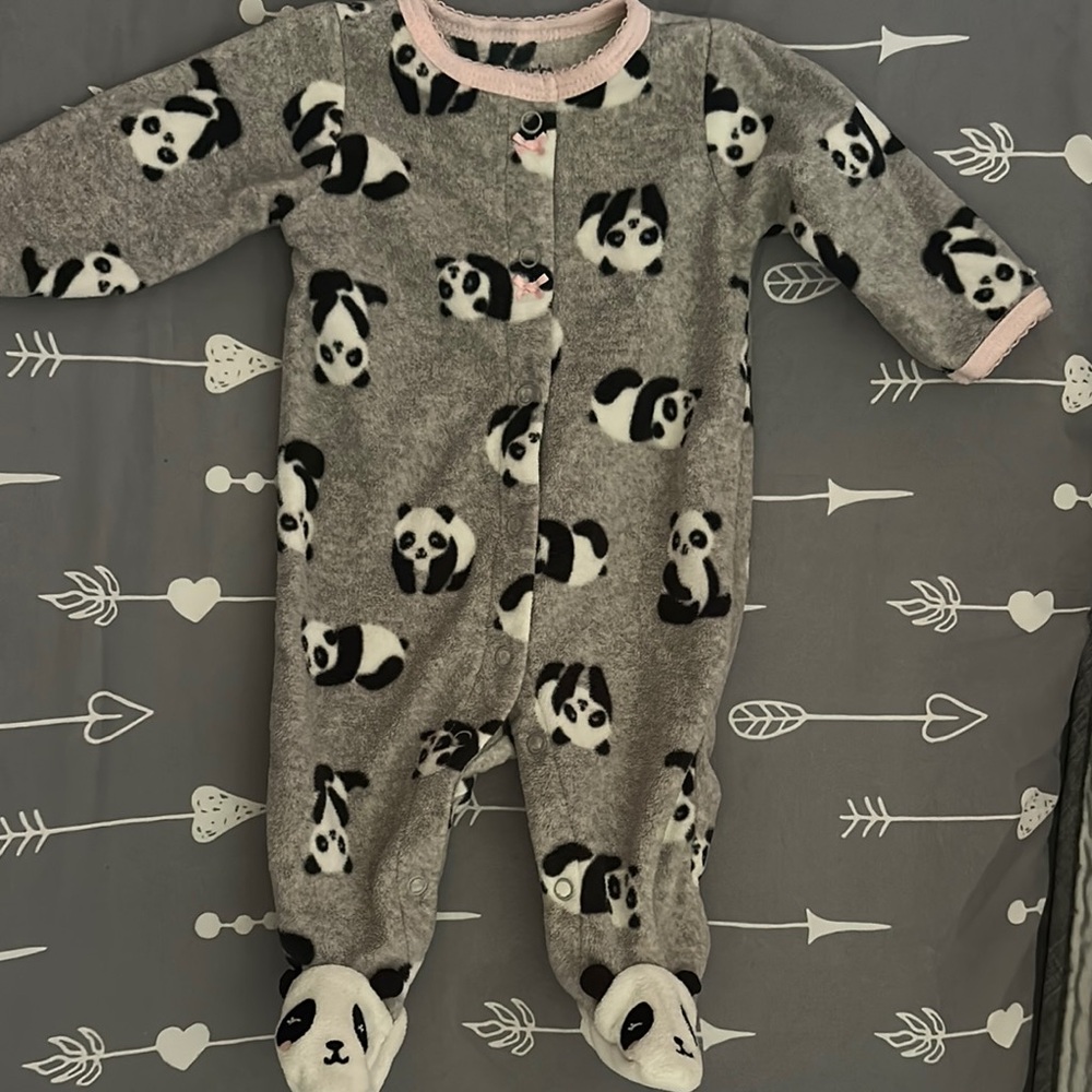 Cozy Gray Panda One-Piece Footed Pajamas - Kids